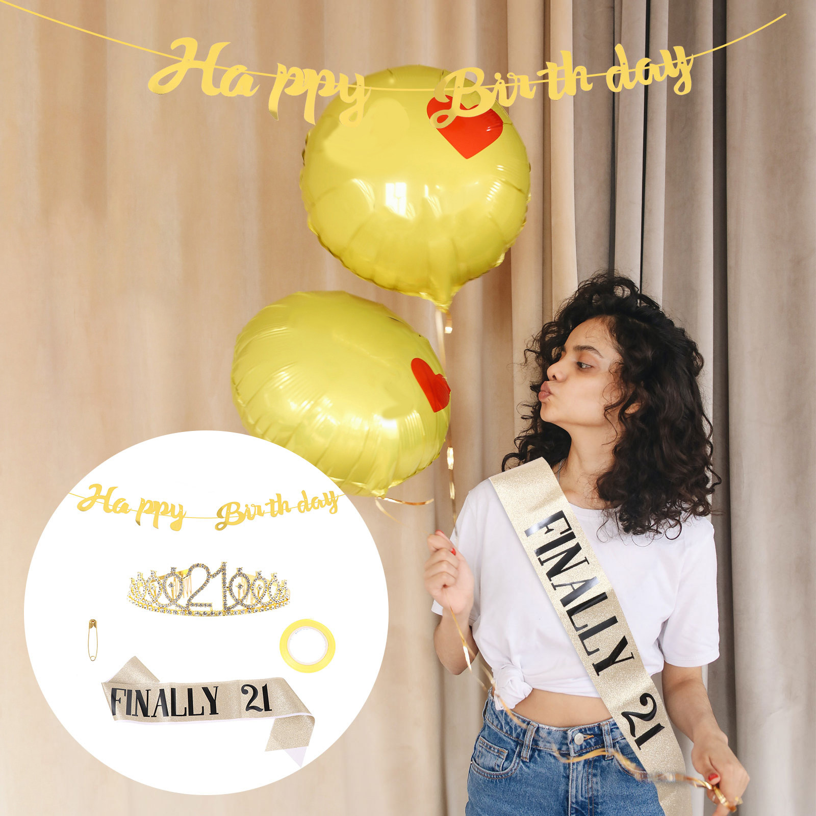 Birthday Sash Glitter - 1 Set Doğum Günü Tacı Simli