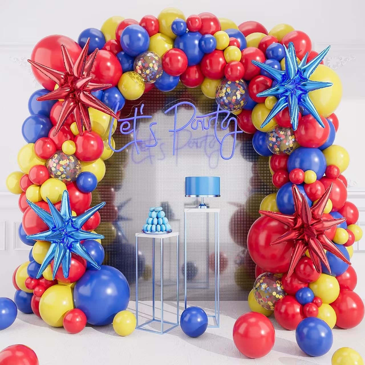 Balloon Arch Kit - 123 Adet Mavi Sarı Kırmızı Balonlar