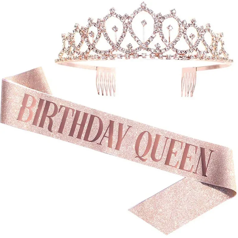 Birthday Sash Glitter - Doğum günü kraliçe taç kız kadınlar