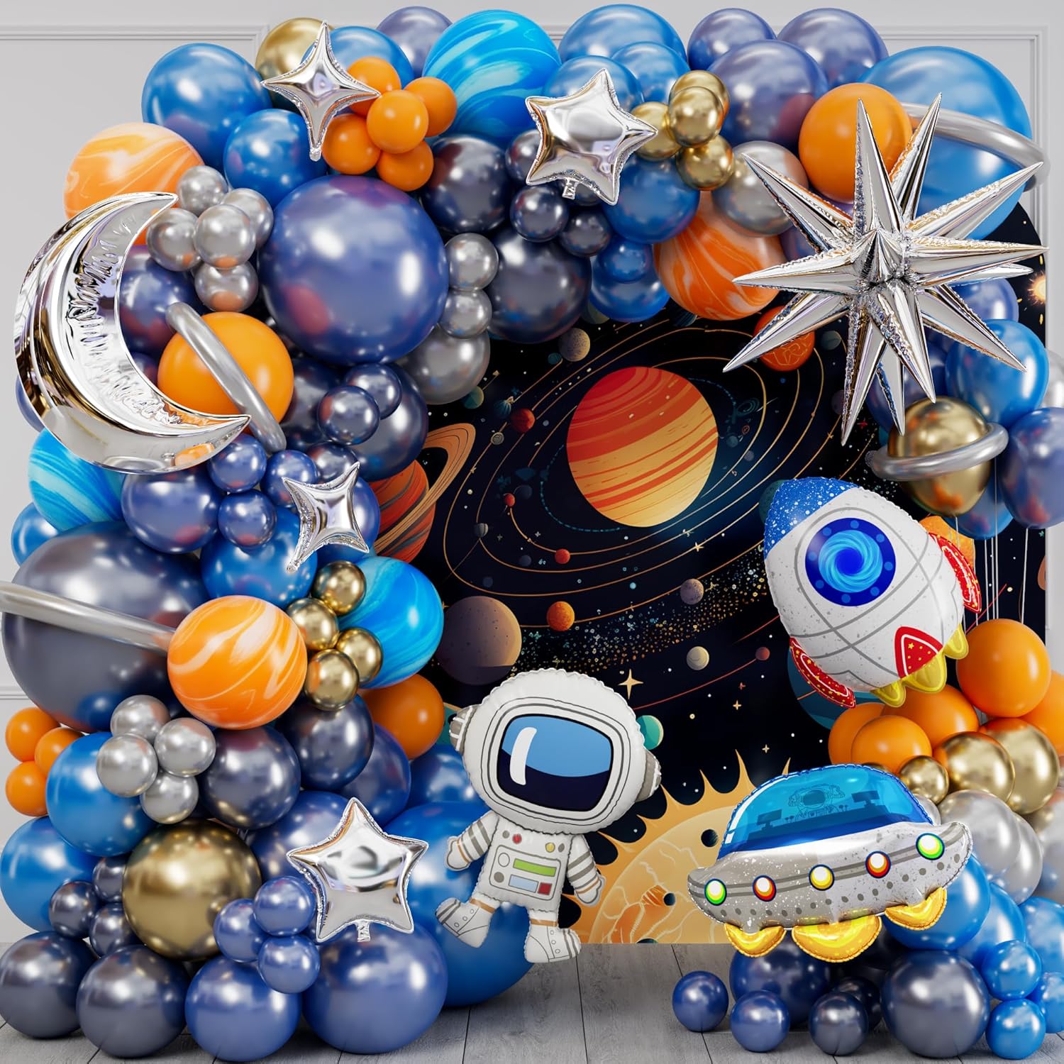 Balloon Arch Kit - Dış Uzay Ay Mavisi Turuncu Gri