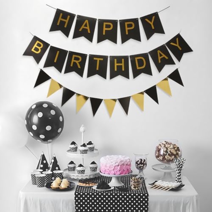 Party Banner Gold - Siyah ve Altın Çizgili Afiş ve