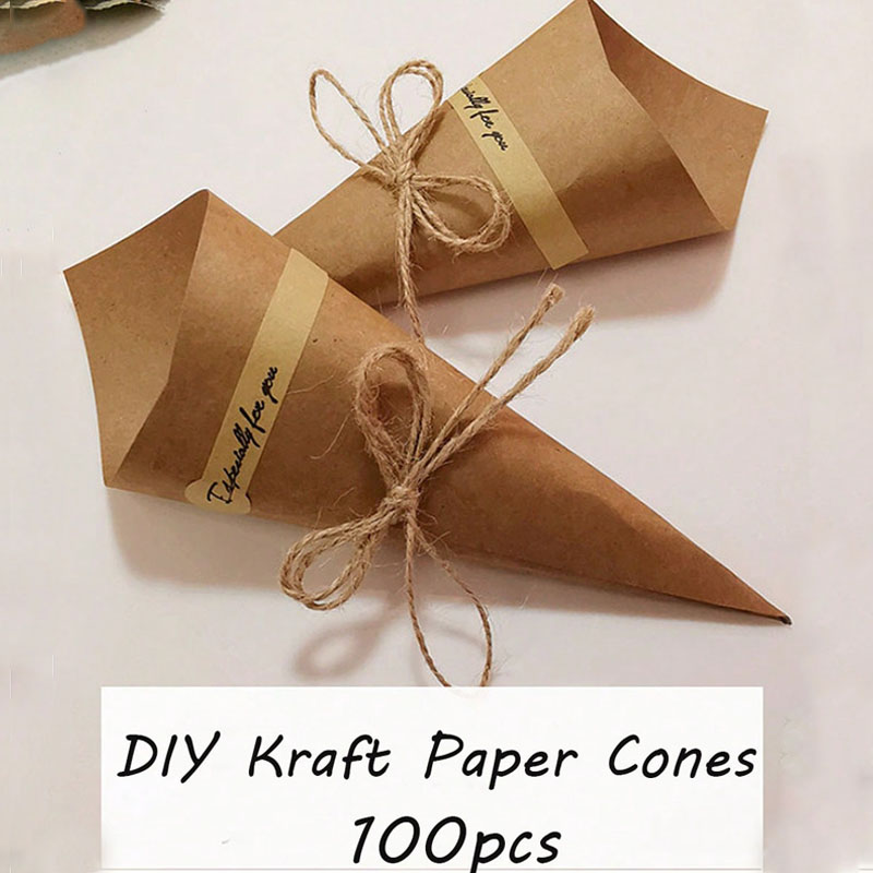 Cotton Candy Cone - 100 adet DIY doğal Kraft kağıt