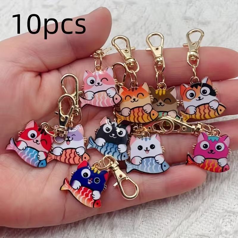 Event Party - 10 adet alaşımlı baskılı kedi anahtarlık,