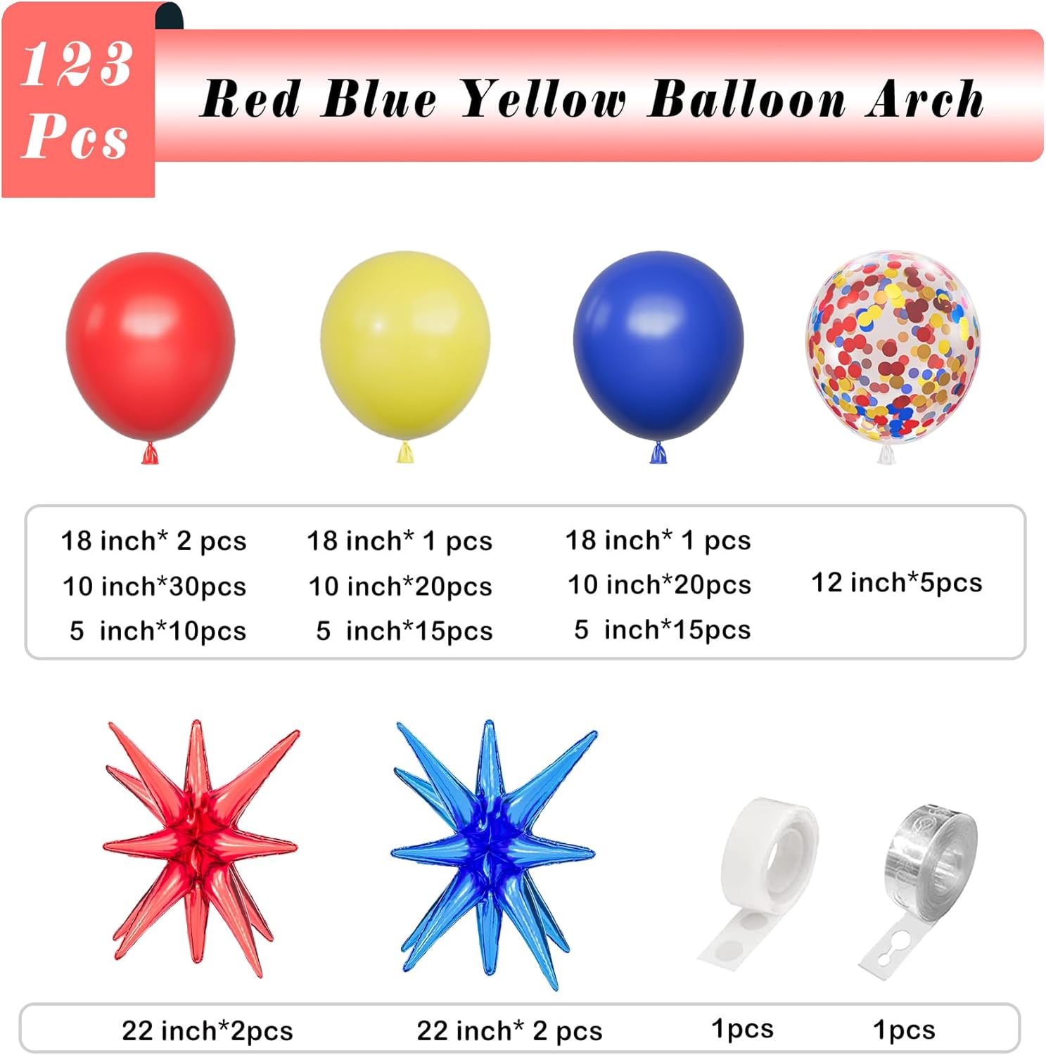 123 Adet Mavi Sarı Kırmızı Bal - Balloon Arch Kit incelemesi ve fiyatı