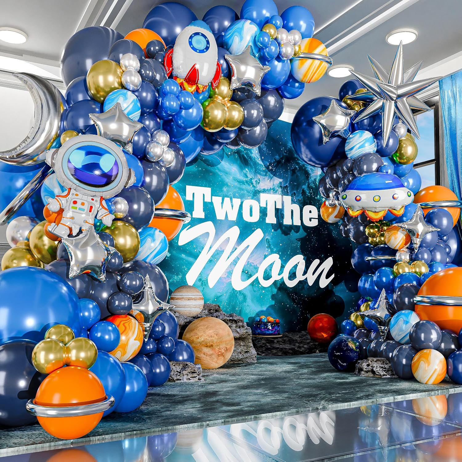 Dış Uzay Ay Mavisi Turuncu Gri - Balloon Arch Kit incelemesi ve fiyatı