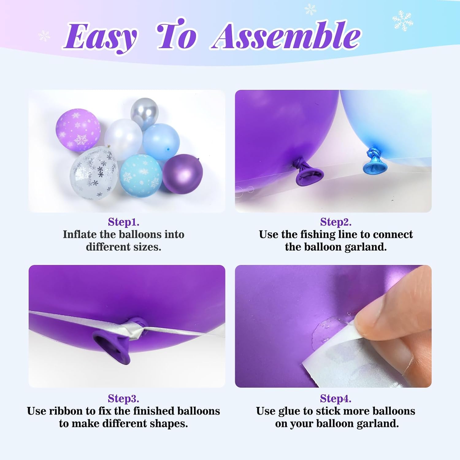 Mavi Mor Gümüş Beyaz Buzlu Kar - Balloon Arch Kit incelemesi ve fiyatı